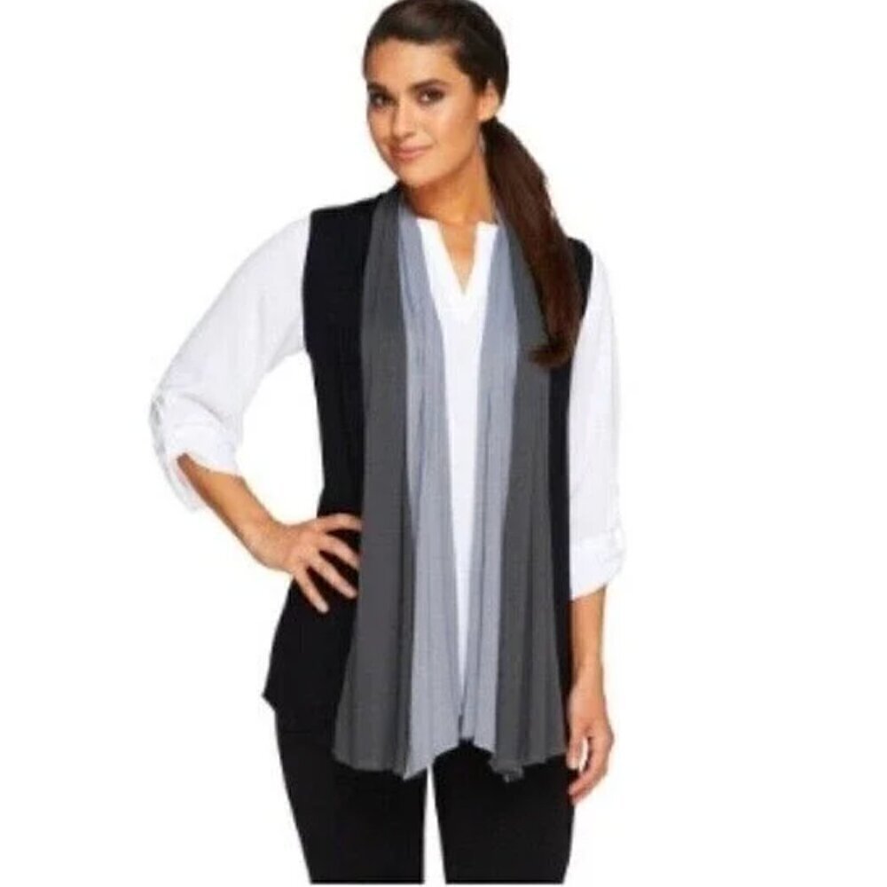 LOGO By Lori Goldstein Color Block Draped Front Knit Vest Size Medium